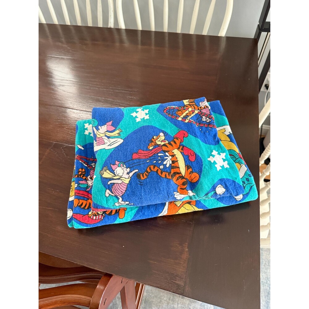 Vintage Disney Winnie the Pooh Winter Twin Sheet Set Flat & Fitted Tigger Piglet
